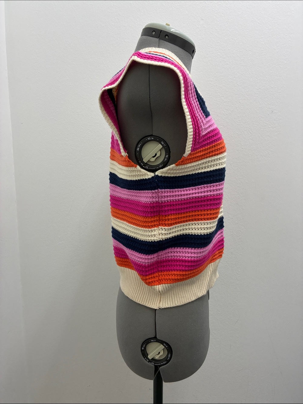 THML Striped Crochet Knit Sleeveless Crew in Pink, Orange, Navy & Cream - Picture 6 of 10